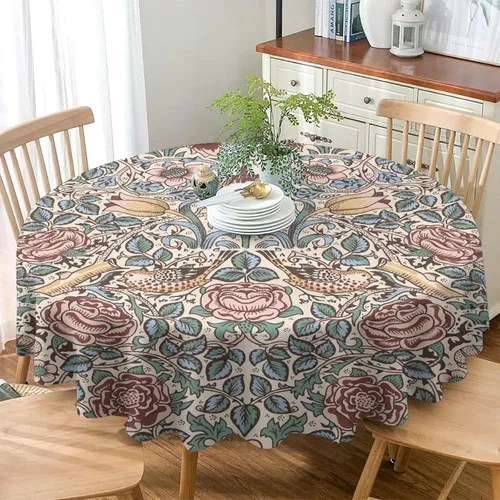 Vista 179 de Mantel Floral Retro de Pájaros, Diseño Original Bohemio William Morris Estampado Cubierta de Mesa para Hogar Picnic Fiesta Comedor Cocina William
