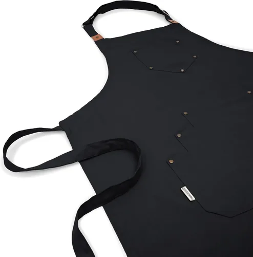Vista 8 de Cotton Canvas Apron for Women & Men – Adjustable Neck Strap & Waist Ties with Pockets