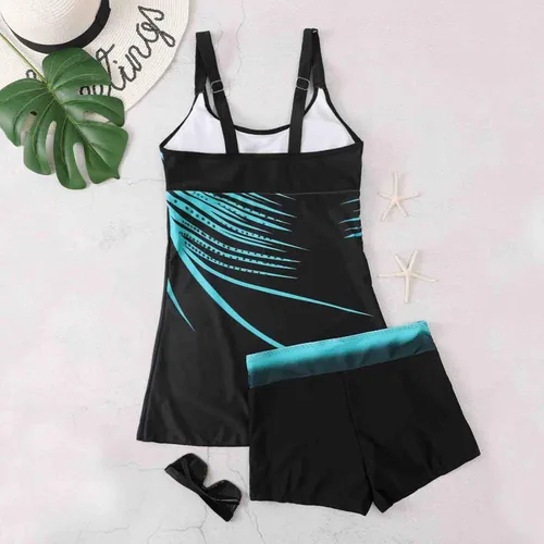 Vista 4 de Modest - Trajes de baño de dos piezas para mujer, conjunto de tankini de moda con control de abdomen y pantalones cortos