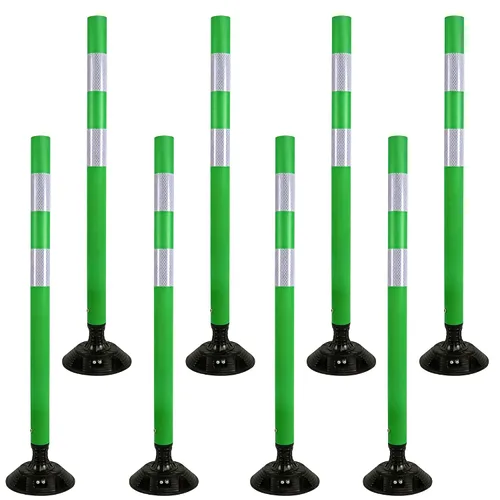 Vista 12 de OrangeStar Paquete de 8 conos de tráfico azules con base de resorte, postes de delineador de 48 pulgadas con rayas reflectantes para seguridad vial