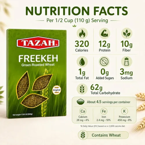 Vista 6 de TAZAH Freekeh - Trigo tostado verde, grano de trigo duro verde tostado original para pilaf Freekeh, sopa, ensaladas y guarniciones, producto