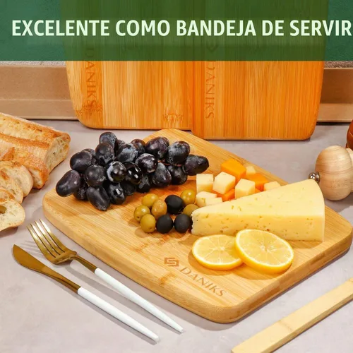 Vista 7 de Daniks Tabla de cortar de bambú de 9 x 6 pulgadas (pequeña), extra gruesa y resistente, con orificio para colgar, previamente engrasada, respetuosa