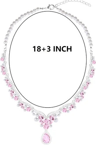 Vista 6 de Conjunto de collar de perlas de novia rojo, esmeralda, azul, rosa, para mujer, esposa, novia, cumpleaños, boda, Gema Zinc, Diamantes de imitación