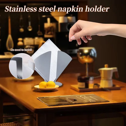 Vista 3 de Servilletero plateado – Servilleteros de acero inoxidable para mesas – Moderno soporte para servilletas de mesa de comedor para cocina, perfecto