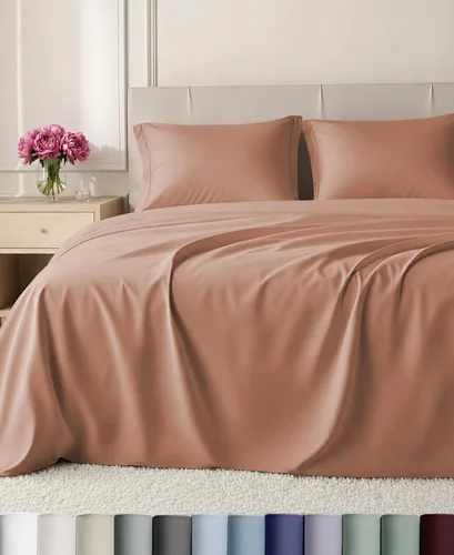 Vista 22 de California Design Den Juego de sábanas de lujo tamaño Queen, 800 hilos, 100% satén de algodón para cama tamaño Queen, juego de ropa de cama con Beige
