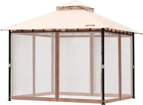Vista 10 de VEVOR Gazebo de patio para 6-8 personas, gazebo de patio trasero de 10 x 10 pies, con mosquitera, marco de metal y poliéster de 180G recubierto