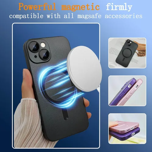 Vista 3 de ankofave Funda magnética para iPhone 13 Mini para mujer, diseño de brillo metálico suave mate con protector de lente de cámara, compatible con Negro