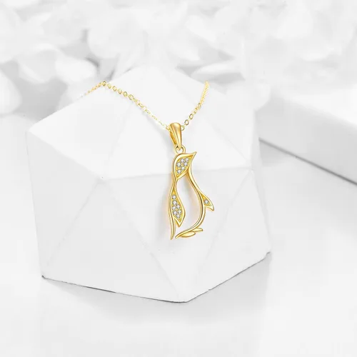 Vista 3 de Collar con colgante de pingüino de oro amarillo de 14 quilates para mujer, joyería fina, regalos de Navidad para esposa, novia, hija, Oro, dorado