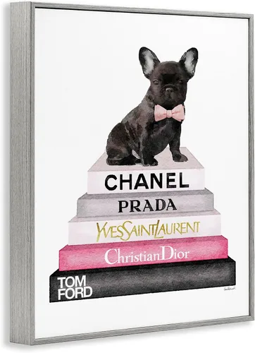 Vista 2 de Book Stack Fashion French Bulldog' Arte Giclée enmarcado Pila de bulldog de moda