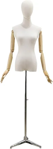 Vista 9 de Adjustable Mannequin Dress Form Torso with Head & Wooden Arm - Female Clothing Display with Tripod Stand - 3 Color Options for Fashion Retail & Black