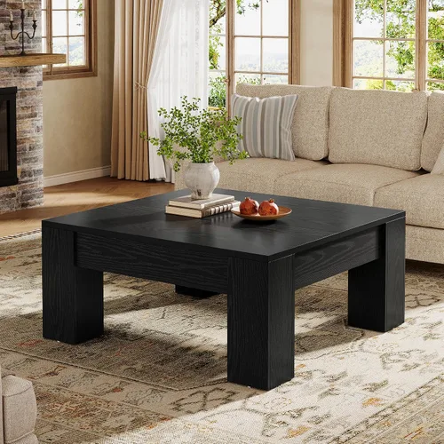 Vista 3 de Tribesigns Mesa de centro cuadrada moderna, mesa auxiliar de madera de 39 pulgadas con patas resistentes, mesa central rústica para sala de estar