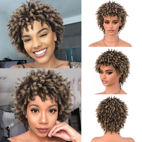 Vista 18 de Pelucas de rastas cortas de 6 pulgadas para mujeres y hombres negros con clips, pelucas sintéticas trenzadas de imitación afro trenzadas, rastas