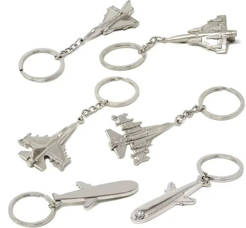 Vista 4 de Honbay 6 llaveros de metal para avión creativo modelo de avión 3D, llavero para entusiastas de la aviación o regalo de piloto (6 estilos), plateado