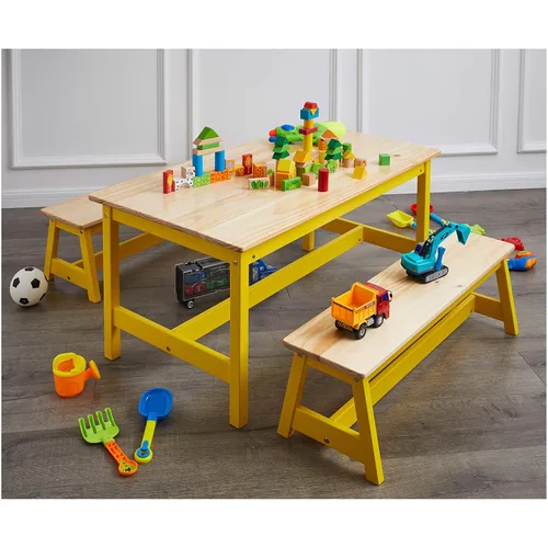 Vista 7 de Juego de mesa y banco para niños de Amazon Basics para interiores, color natural.