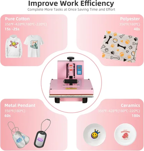 Vista 4 de Máquina manual de prensa térmica de 15 x 15 pulgadas, con base deslizante, rosa para camisetas prendas de vestir bolsa textil cortina mousepad