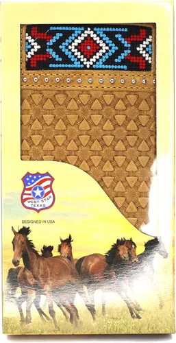 Vista 4 de Billetera de chequera plegable con pelo de vaca o bordado de tela cartera 0201 BR 0201 Bordado Marrón