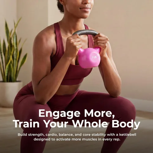 Vista 2 de Pesa rusa con revestimiento de vinilo Sunny Health & Fitness para entrenamiento de fuerza y ejercicio de balanceo - En 5, 10, 15, 20, 25 libras