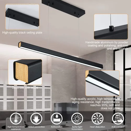 Vista 7 de Lámpara colgante lineal LED de 39.37 pulgadas, luz de mesa de billar regulable de 36 W, luces modernas de isla para cocina, comedor, sala de estar
