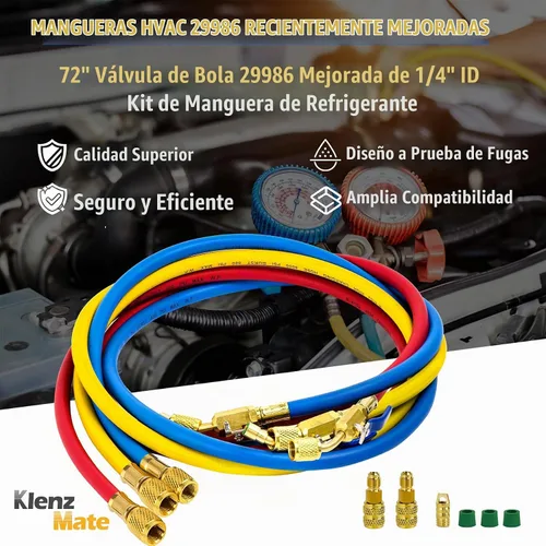 Vista 2 de Mangueras HVAC 29986 Plus II de 1/4 pulgadas, con válvula de bola compacta, 72 pulgadas