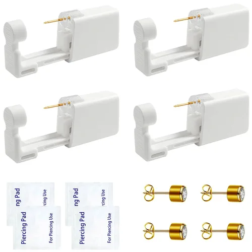 Vista 12 de Kit de piercing de oreja desechable con aretes de circonita de varios tamaños, kit fácil de perforar la oreja para su propio uso en casa