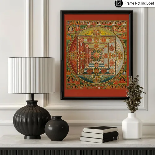 Vista 3 de Poster Master Póster vintage de mandala Kalachakra, impresión retro de la rueda del tiempo, arte budista, arte tibetano, regalo para hombres