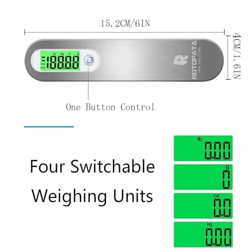Vista 3 de ROTOPATA Báscula digital de viaje para equipaje con función de advertencia de sobrepeso, báscula de pesaje electrónica portátil de mano con gancho