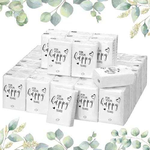 Vista 11 de Spiareal 50 pañuelos azules con diseño de lágrimas felices para boda, 3 capas para tus lágrimas felices, pañuelos de boda para invitados, papel