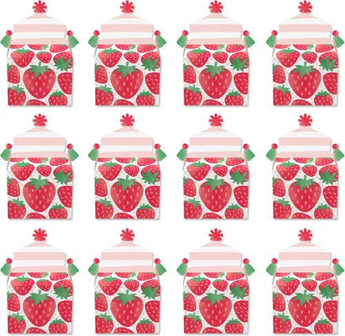 Vista 8 de Big Dot of Happiness Berry Sweet Strawberry - Caja de golosinas para fiestas de cumpleaños con temática de frutas o baby shower, cajas a dos aguas