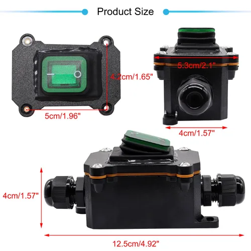 Vista 6 de IP67 Interruptor de línea impermeable en línea 16A/250V 20A/125V CA DPST de 4 pines, 2 posiciones, interruptor de palanca exterior con botón de Verde