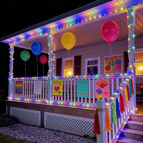 Vista 7 de QITONG Guirnalda de 500 luces LED de Navidad de 165 pies para exteriores, impermeable, luces multicolor con 8 modos, cable verde, luces parpadeantes