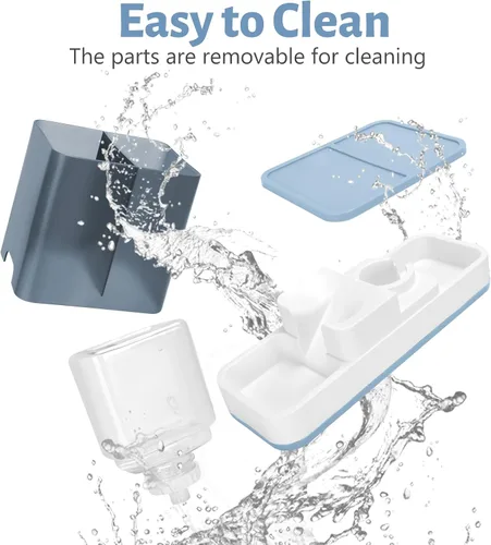 Vista 6 de Yummy Sam Alimentador automático para mascotas pequeñas y dispensador de agua, 2 en 1 por gravedad para gatos, juego de comedero automático para Azul