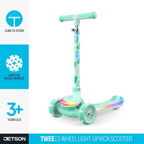 Vista 2 de Jetson Twee 3-Wheel Light-Up Kick Scooter, Kids’ Scooter with LavaTech Deck Lights, Adjustable Handlebar Height, 4.7-Inch Wheels, Ages 3+ Twee Verde