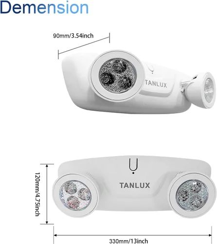 Vista 2 de TANLUX Luces de emergencia LED con batería de respaldo, dos cabezales ajustables para luces comerciales, certificación UL, CA 120/277V, cableadas