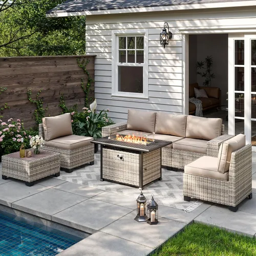 Vista 89 de Muebles de patio al aire libre conjunto PE mimbre ratán al aire libre sofá seccional Gris