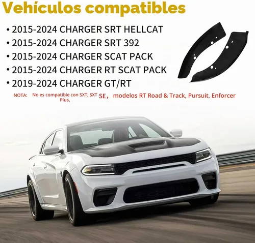 Vista 3 de TENGBASE Protector divisor delantero para 2015-2023 Dodge Charger, alerón de repuesto compatible con acabados SRT 392/Scat Pack/RT/GT (negro)