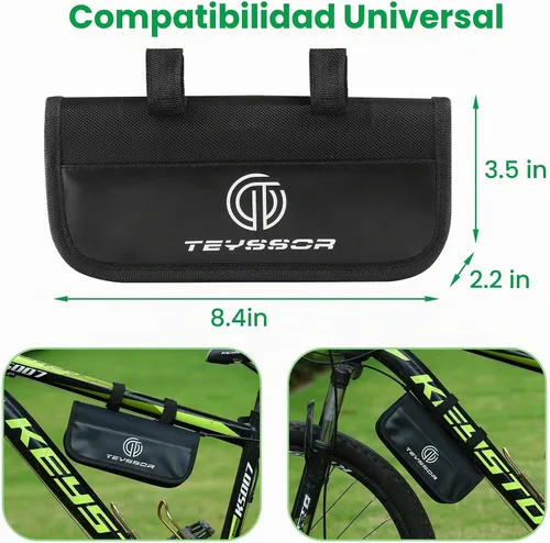Vista 7 de Teyssor Bolsa de reparación de bicicletas con bomba de neumáticos, kit de herramientas de reparación de neumáticos de bicicleta, bolsa