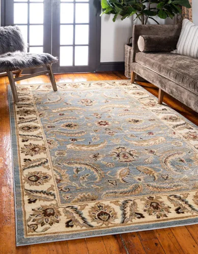 Vista 13 de Unique Loom - Colección Voyage - Alfombra redonda tradicional oriental, marrón, Polipropileno, Marrón/Azul Claro