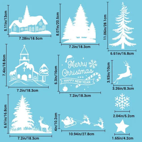 Vista 3 de GRACCEE - 9 hojas de calcomanías navideñas para ventana, diseño de árbol, muñeco de nieve, copos de nieve, renos para decoración de vidrio