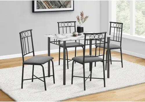Vista 2 de Monarch Specialties I 1014 - Juego de mesa de comedor, juego de 5 piezas, pequeño, 40 pulgadas, rectangular, cocina, laminado con aspecto de mármol