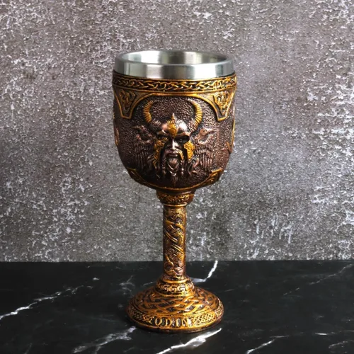 Vista 2 de Copa vikingo nórdico, copa de dragón, jarra pirata Odin con cuervo Tankard Dragon Scandinavian Mug Retro Resin Stainless Steel Beer Cup Regalo