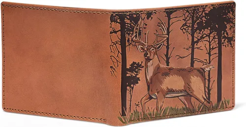 Vista 6 de HoJ Co. Deer In The Woods - Cartera plegable Cuero italiano de grano completo Cartera de cuero para hombre Diseño clásico bi-fold Regalo