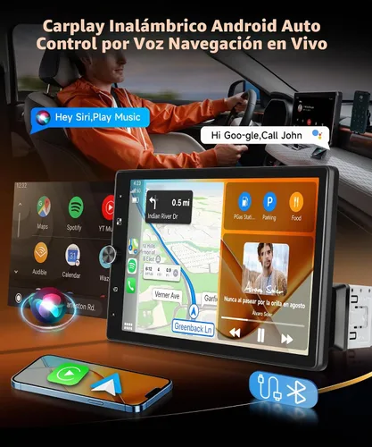 Vista 2 de MAHVEC Estéreo de automóvil de 10.4 pulgadas con CarPlay Android Auto, radio de pantalla táctil de rotación HD con Bluetooth, USB, Mirror Link, SWC