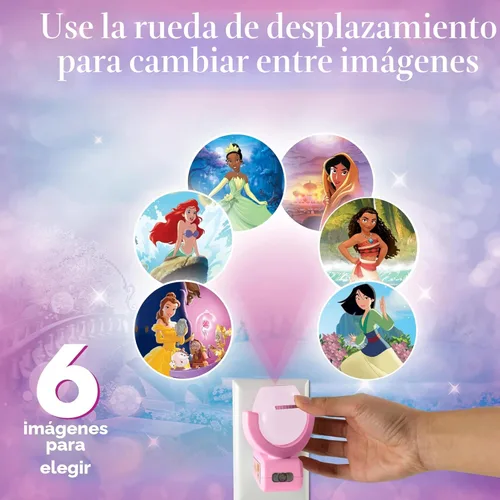 Vista 4 de Projectables Disney Princess - Luz nocturna LED para niños, proyector, enchufe, sensor del atardecer al amanecer, Belle, Jasmine, Ariel, Moana