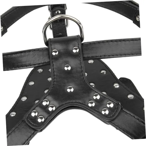 Vista 6 de Arnés de perro de poliuretano con tachuelas para razas Terrier resistente, cuello negro, pecho transpirable, forro suave de metal