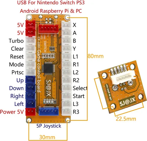 Vista 4 de SJJX Arcade Game USB Encoder Zero Delay Gamepad Botón Joystick Controlador para Nintendo Switch PC PS3 Raspberry Pi