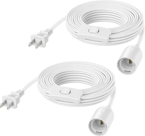 Vista 8 de Cable Matters Paquete de 2 cables de luz colgantes con interruptor, 8 pies, color negro Enchufe de lámpara, interruptor incorporado, enchufe