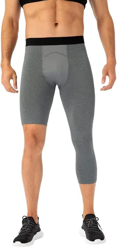 Vista 29 de Pantalones de compresión de 3/4 de una pierna para hombre, mallas de baloncesto atléticas para correr, leggings deportivos de capa base capri