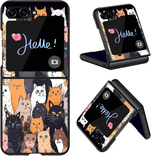 Vista 45 de Diseñada para Samsung Galaxy Z Flip 4 5G, funda rígida para teléfono de PC, a prueba de golpes y caídas, patrones de moda para una protección Gatos
