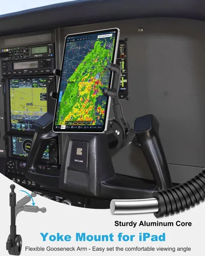 Vista 2 de Soporte de yugo para iPad, soporte para tableta de piloto de aviación de cuello de cisne, soporte giratorio de 360° con abrazadera resistente