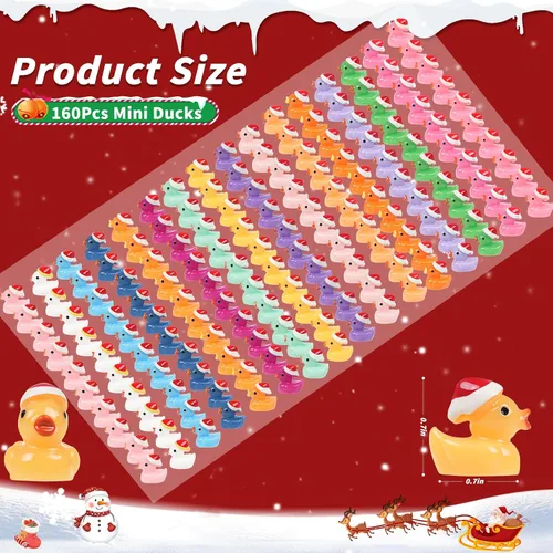 Vista 3 de 160 piezas de patos pequeños de Navidad con gorro de Santa, mini patos de resina, patitos pequeños de plástico para Navidad, accesorios para casa